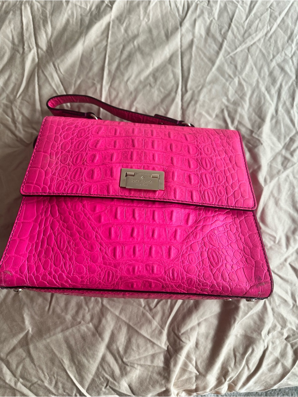 kate spade Doris Hot Pink Croc-Embossed Flap Handbag